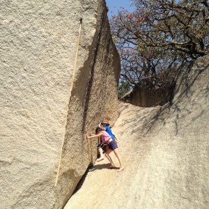 Hannah and Eden in the cleft rock, Cleveland Dam