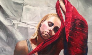 Michelle with red cloth, 2016. Acrylic on Paper.